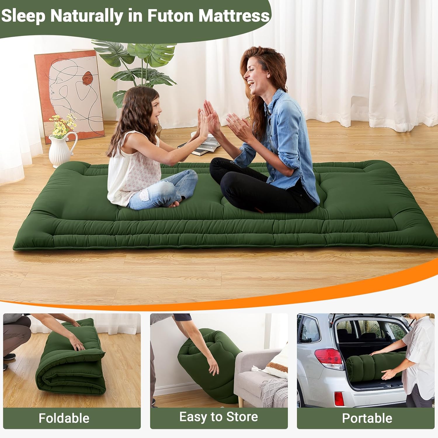 Twin Size / Full Size Futon Mattress, Japanese Floor Sleeping Mat Rollable Tatami Mattress for Dorm, Portable & Foldable Floor Mattress Sleeping Mattress Pad for RV Travel Camping
