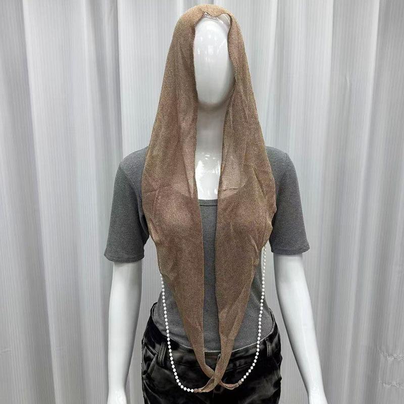 Pearl chain bright silk hooded scarf summer breathable sun protection veil