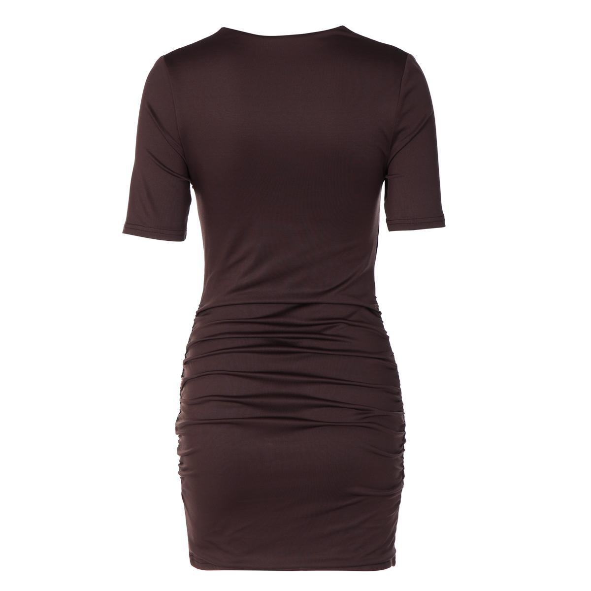 Women's 2026 Summer Short-Sleeve Cross Neck Ruched Side Bodycon Mini Dress - Chic Elegant Fit, Basic Minimalist, Casual Streetwear with Wrap Detail