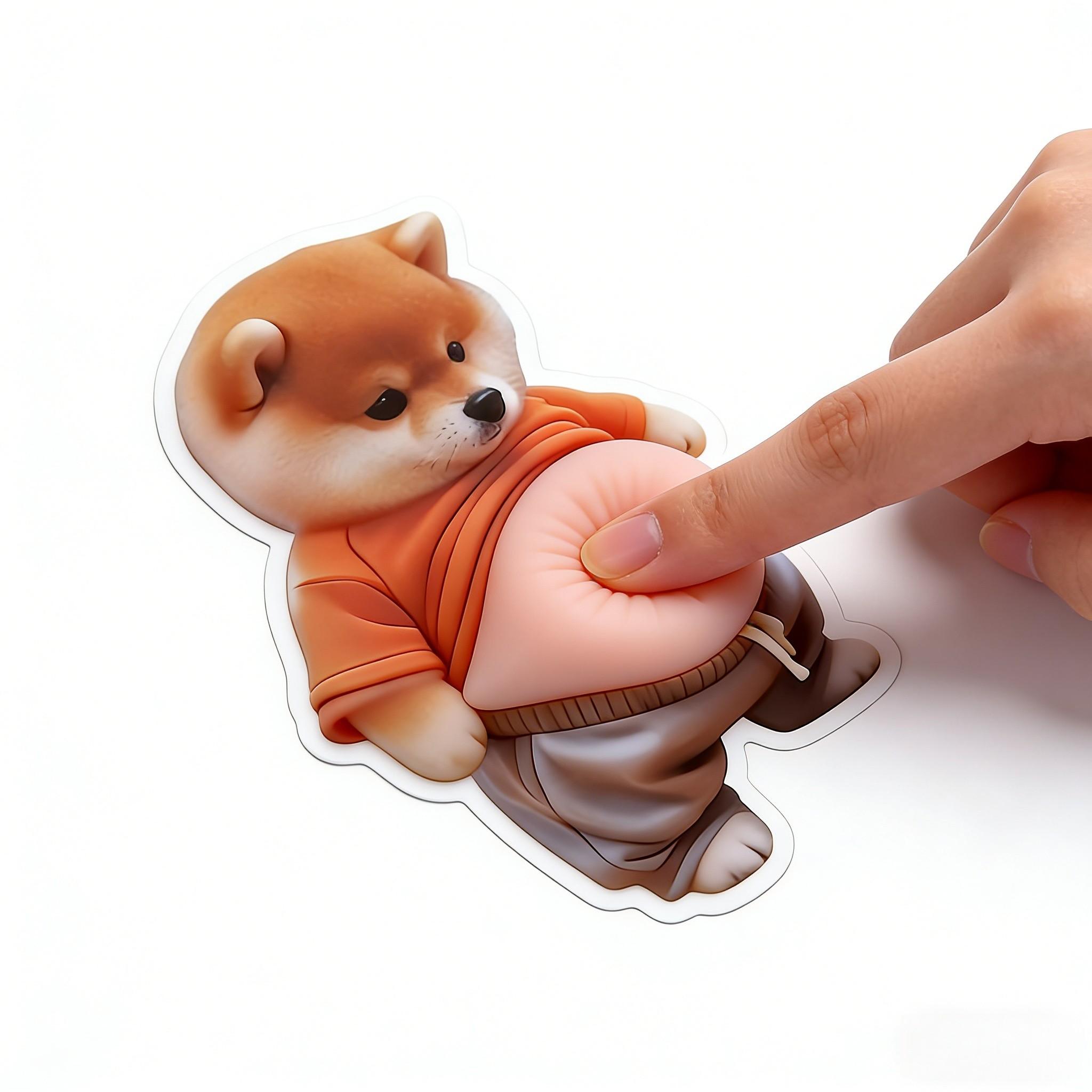 2pc Squishy Shiba Inu Sticker, Funny Chubby Belly Stress Relief Fidget Decal, Silicone Anti-Collision Car Door Protector, Cute Decorative Decals