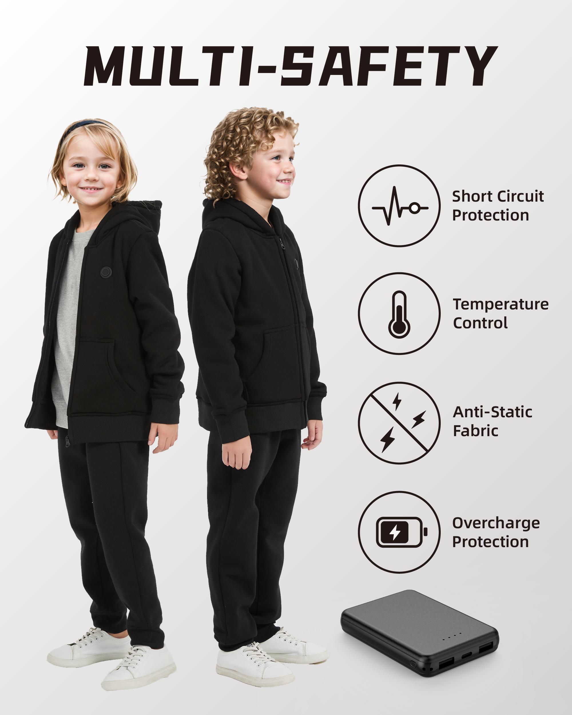 (New)Kids Heated Hoodie Sweatshirt, heated jacket Full-Zip for child (without power bank)