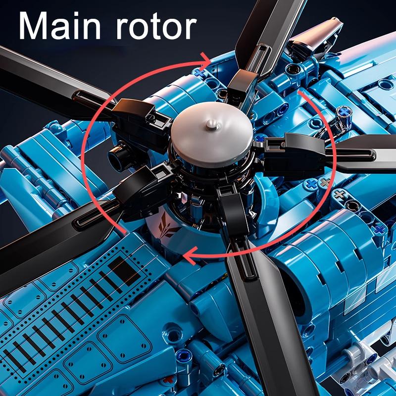 1389 Pcs Blue Armed Helicopter Model Building Kit Toy, Building Blocks Model, Cool Plane with Rotating Propeller, Creative Home Decor Gift