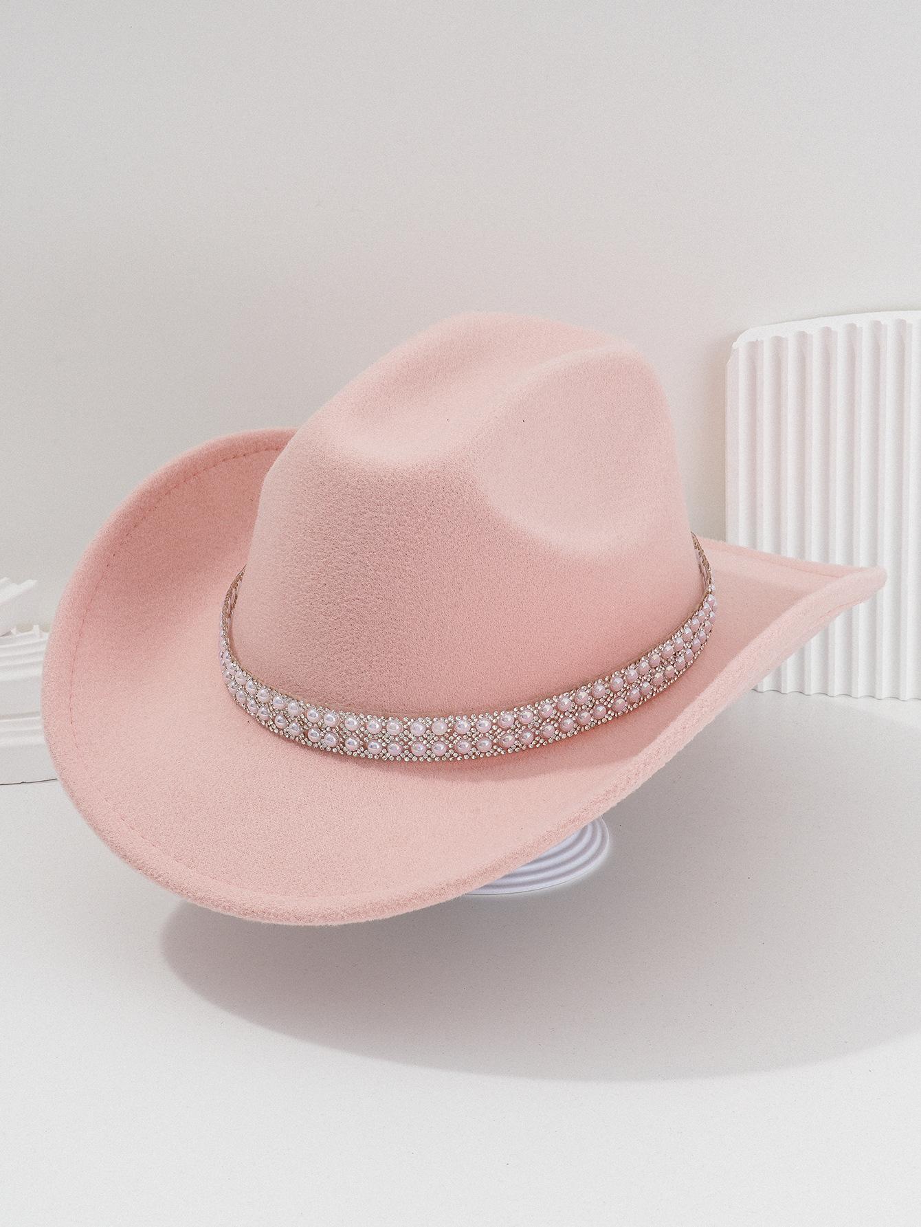 Ladies' gender-neutral western cowboy hat, stylish hat, classic cowboy hat, round pearl with rhinestone gem accessories hat, foreign trade bridal top hatSpeedy Smarts