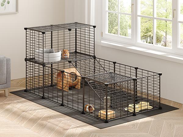 HOOBRO Guinea Pig Cage with Waterproof Mat, 24 Panels Small Animal Playpen, Rabbit Cage, Bunny Cage, Chicken Cage, Pet Playpen, Indoor Outdoor Yard Fence, 57 x 31.5 x 23.6 Inches, Black Hamster House