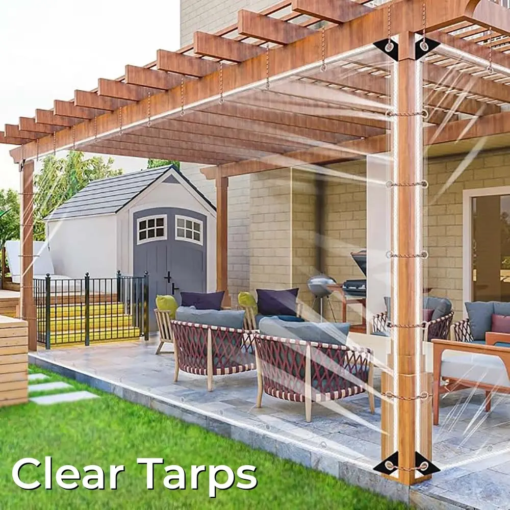Transparent PVC Rain Cover, Thickened Waterproof Fabric with Metal Grommets, Durable Tear-Resistant, Ideal for Patio, Pool, Balcony, Vehicle Covers