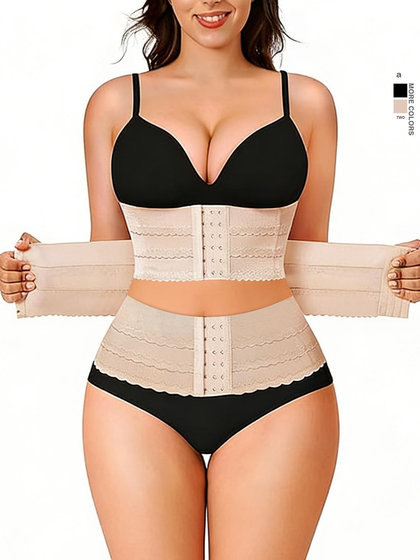 Women's Solid 3-sectional Hook & Eye Waist Trainer, High Stretch Tummy Control Corset for Daily Wear Fit, Women Shapewear Underwear Clothes Halloween dailydrip comfyessentials midsize tiktokshopbacktoschool Basic