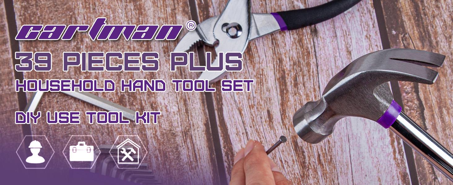 Complete Tool Set, Purple Hand Kit With Case| Versatile tool assortment for home repairs, DIY projects, furniture, crafting, and daily fixes in toolbox.