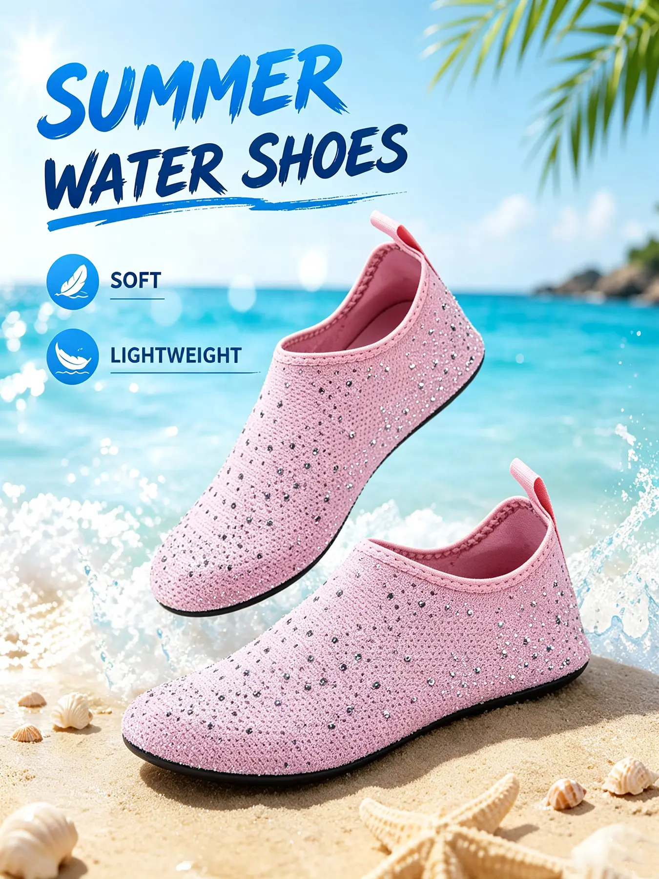 Trendy Rhinestone Beach Water Shoes, High Elastic Quick-Dry Waterproof, Non-Slip Soft Sole, Unisex Lightweight Portable, Ideal for Travel & Sports