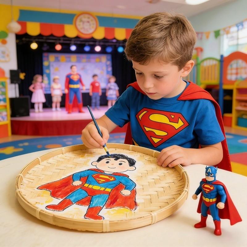 Natural Bamboo Woven Sieve Tray - Handmade Round Bamboo Basket for Drying Fruits, Vegetables, Herbs, and Kids Art Decor, Rustic Wall Hanging Decorative Tray