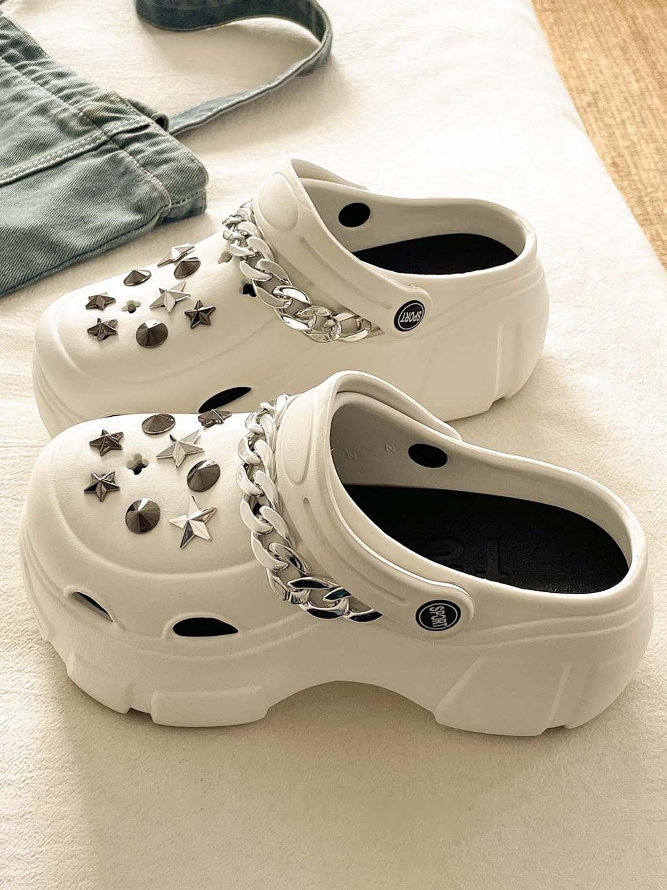 Women's Summer Y2K Cyberpunk Style Open-Toe Holey Shoes, Eva Thick Sole Heel Boosters, Comfortable Beach Sandals for Outdoor Wear