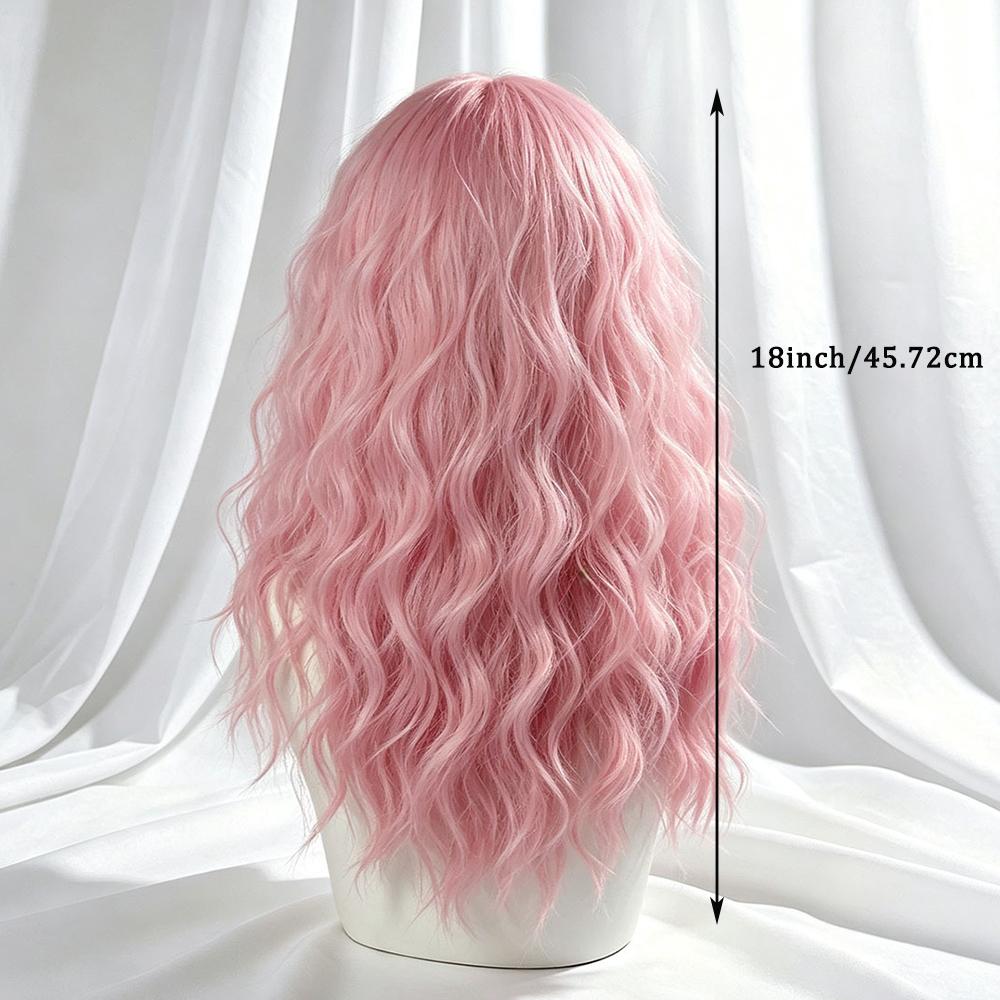 Medium-Length Wavy Women's Wig with Bangs, Loose Wave Wigs, Synthetic Fiber Rose Net Comfortable Breathable Wig, Ideal for Halloween, Holidays, Daily Use