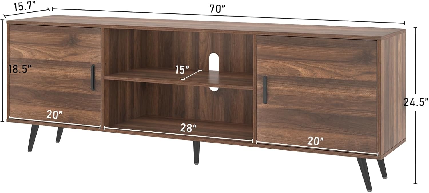 70/80 Inch Mid Century Modern TV Stand for 75 Inch TV, Wood TV Stand with Storage, Entertainment Center for Living Room Bedroom, TV Media Console, Oak/Walnut