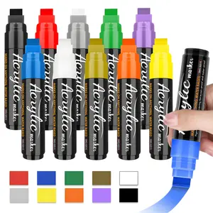 Acrylic Paint Markers, 10 Colors Poster Markers Jumbo 15mm Wide Tip Permanent  Large Capacity Ink , Thick Acrylic paint pens for Poster, Graffiti, Glass, Rock Painting, Stone, Wood, Car, Ceramic, Fabric, Permanent Drawing Markers