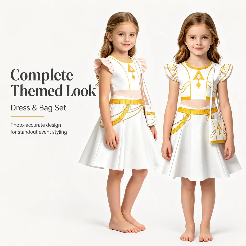 ShineTime White Kpop Style Milk Silk Dress With Crossbody Bag 110-150CM Kpop Dress Up For Kids Concert Costume