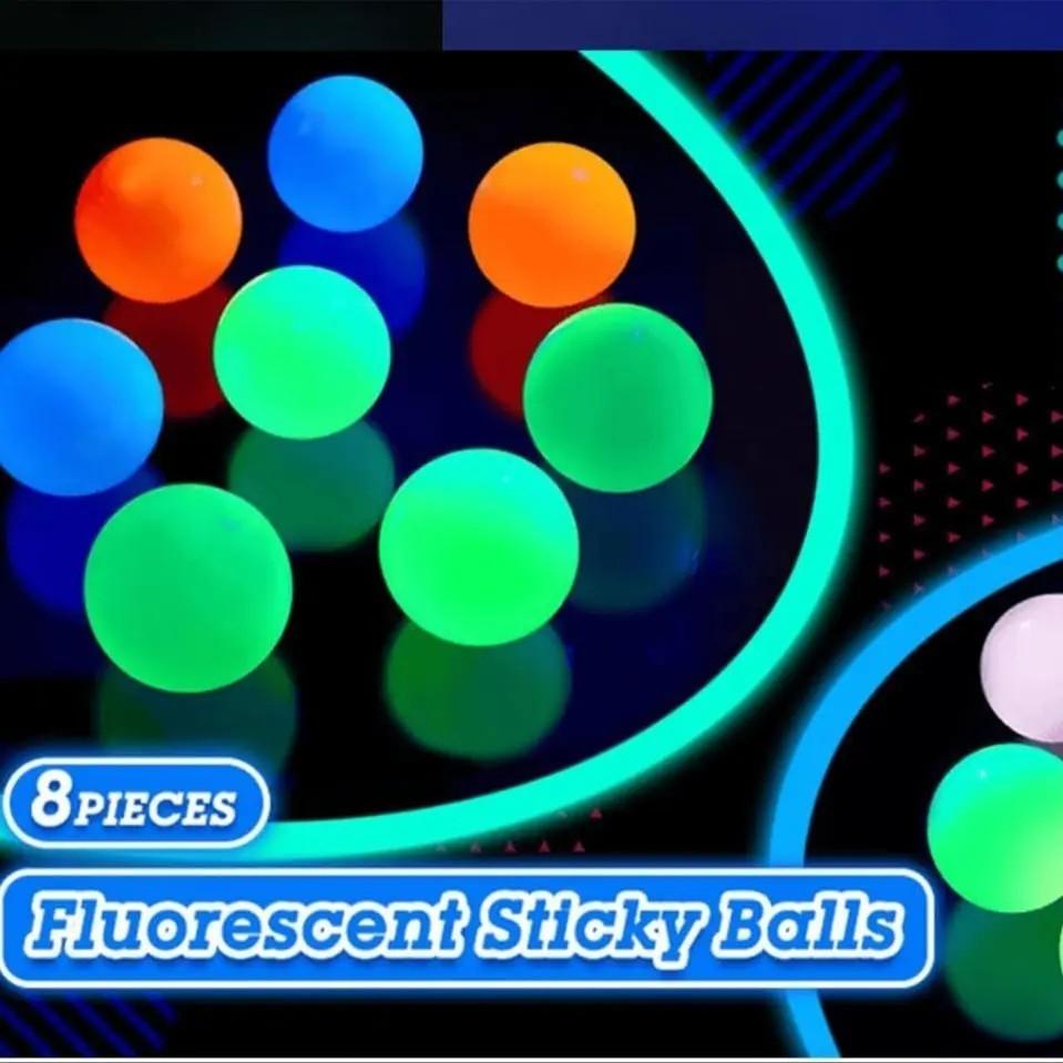 4/8/12 Piece Glowing Sticky Balls, Ceiling Sticky Balls, Glow-In-The-Dark Stress Relief Toys, Christmas Stocking Stuffers for All Ages