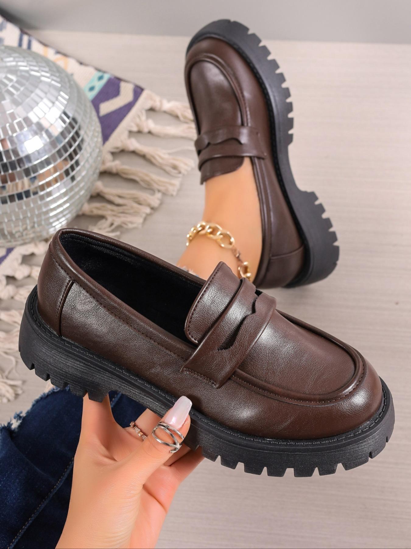 Women's Spring Summer New Thick Sole Single Shoe, One-Step Wide Foot Loafer, Flat British Style Small Leather Shoes, Casual Daily Wear