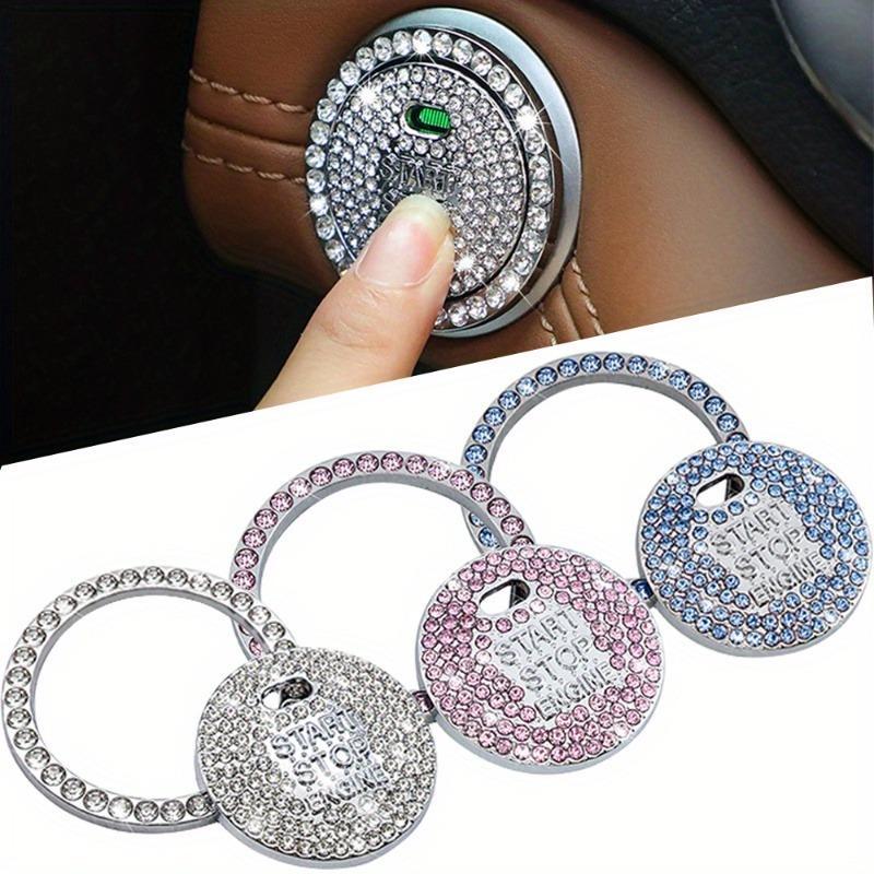 1pc Diamond studded button stickers ignition start stickers cute car interior accessories, universal bright pink diamonds car engine ignition start button decoration ring crystal stickers start stop ignition button switch cover stickers