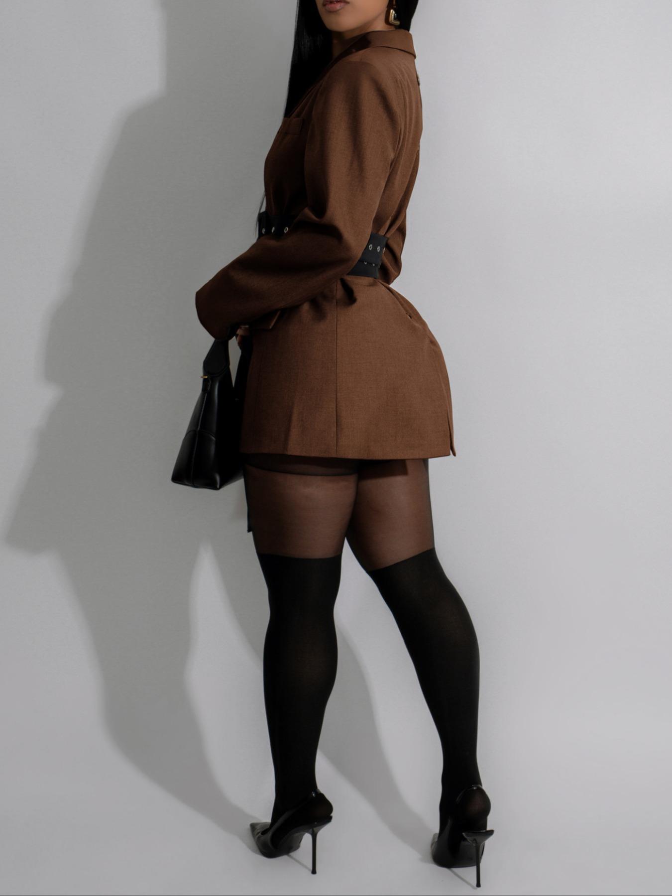 Women's Side Tie Waist Patchwork Long Sleeve Fitted Blazer Jacket, Fall Fashion, Elegant Office Wear, Casual Outerwear, Womenswear