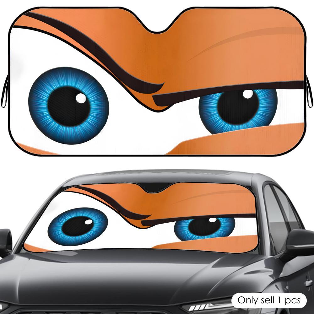 Mechanical Cartoon style Frown Eyes cool Sun Visor Car Windshield Sun Shade UV Block Heat Insulation Reflective Cover Keeps Interior Cool Protects Dashboard Foldable Easy Storage Universal Fit for Car SUV Truck Summer Must-Have