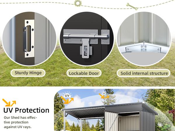 AECOJOY Outdoor Open-Sided Storage Shed 3x5/8x4 Sheds & Outdoor Storage with 15/56 Sq. Ft Covered Tool Shed with Attached Hardtop Metal Pergola Gazebo shed Lockable Door Two Hinges Solid Internal Structure Modern Design Organization Patio