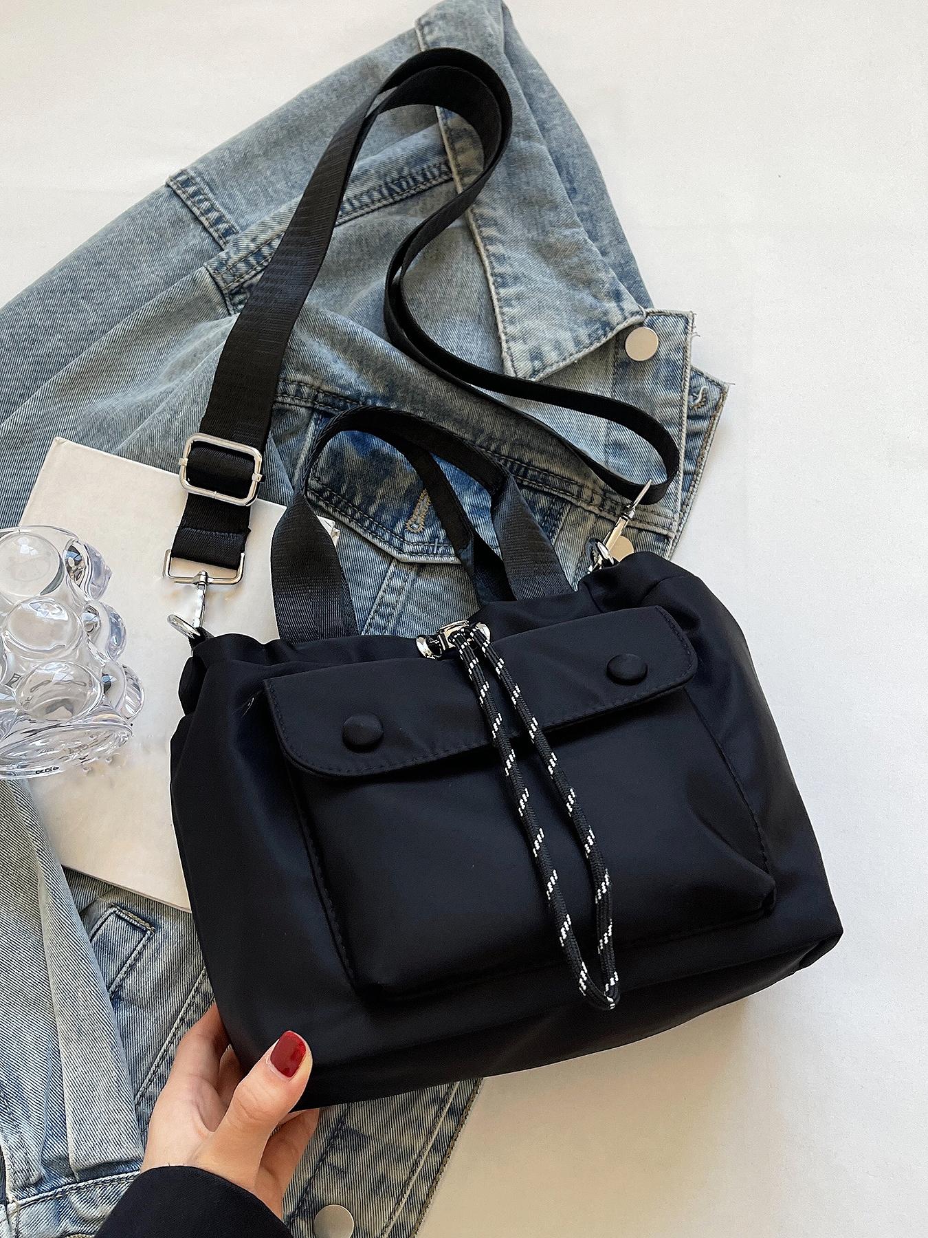 Casual drawstring bucket bag, versatile lightweight handbag, Casual Messenger Bags, textured shoulder crossbody bag, solid color shoulder commuter bag, suitable for daily commuting, Adjustable Shoulder Bag, Cross Body Bags
