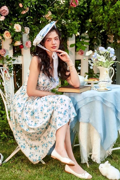 【Grace Karin】Women's Sleeveless Floral Corset Milkmaid Midi Sundress, Vacation Casual Spring Summer Wear, S-2XL Plussize-Friendly Fit