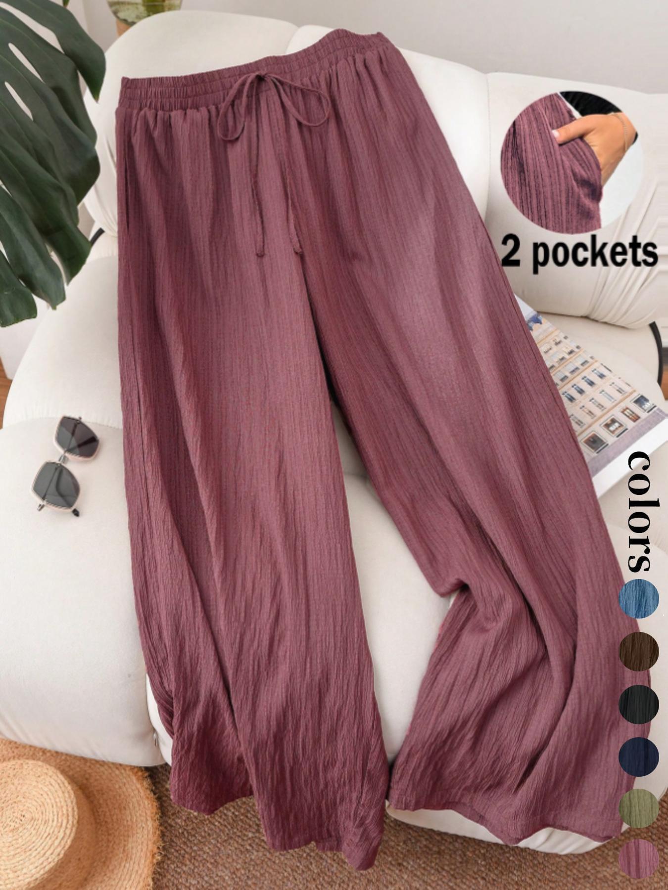 Women's Solid Color Wide Leg Pants, Casual Comfy Trousers for Daily Wear, Ladies Bottoms for All Seasons, Casual Fashion Pants Women's Solid Color Wide Leg Pants, Casual Comfy Trousers for Daily Wear, Ladies Bottoms for All Seasons, Casual Fashion Pants