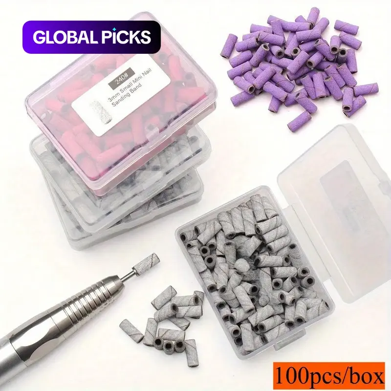100-Piece 3.1 mm Mini Nail Drill Sanding Bands Set with 1pc Mandrel Bit, Electric Nail Drill Accessories, Nail Tools for Gel Polish Removal, Nail Filing and Manicure #GLOBAL PICKS