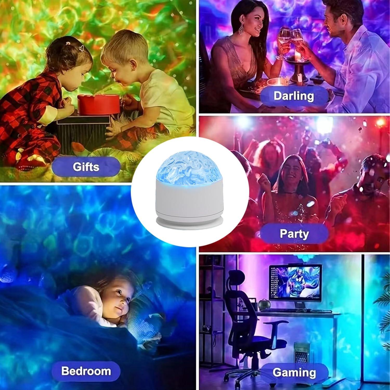 7-Color Music-Synced Bluetooth Full HD Starry LED Star Projector Lamp - 2 Scenes (Ocean Wave, 3D Water Ripple) Cool Tech Gadget for Bedroom Room Decor