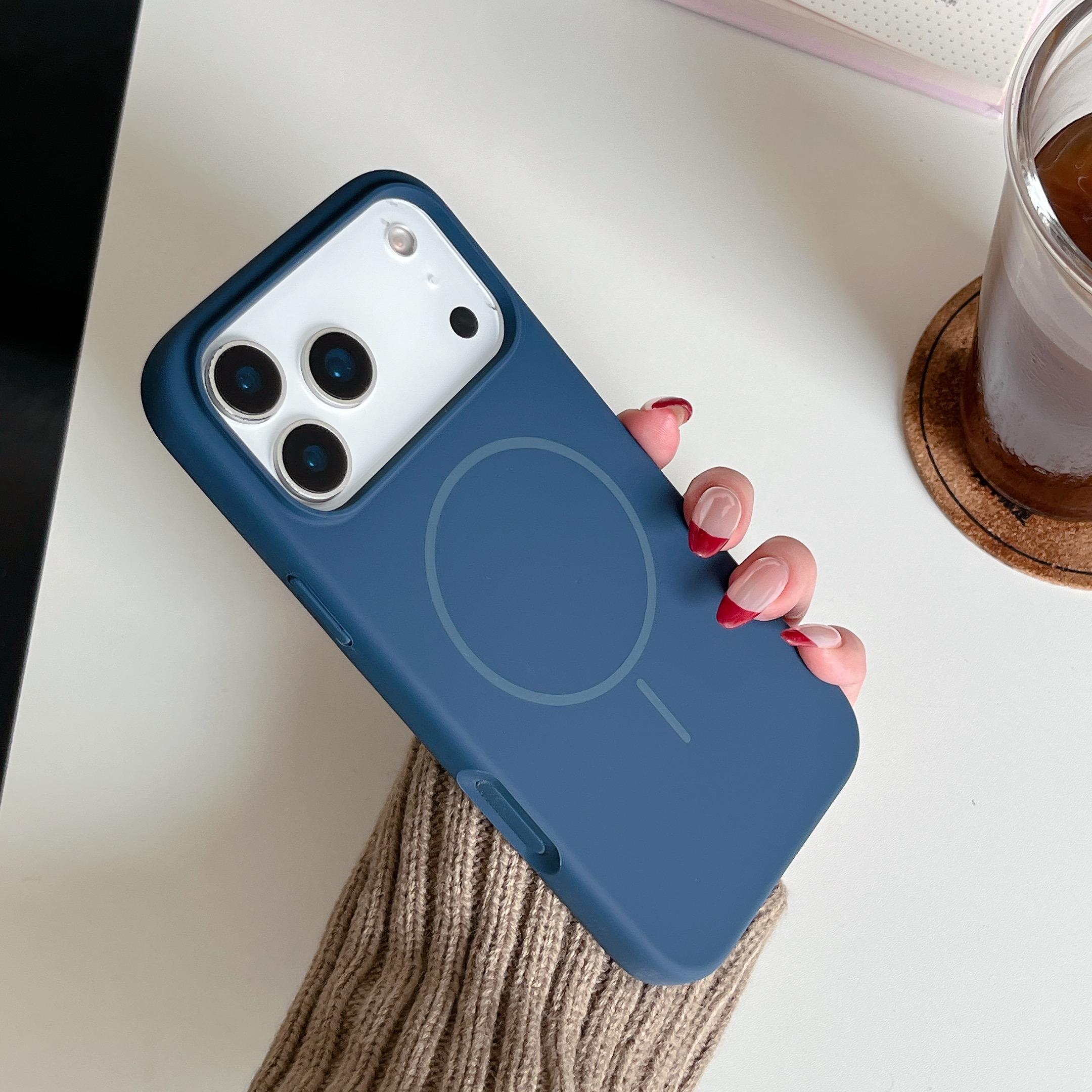 Orange thin circle magnetic suction camera button, all-inclusive, suitable for Apple 17promax mobile phone case, liquid silicone iPhone17 r skin feeling 17pro simple solid color, soft waxy 17 large holes 16