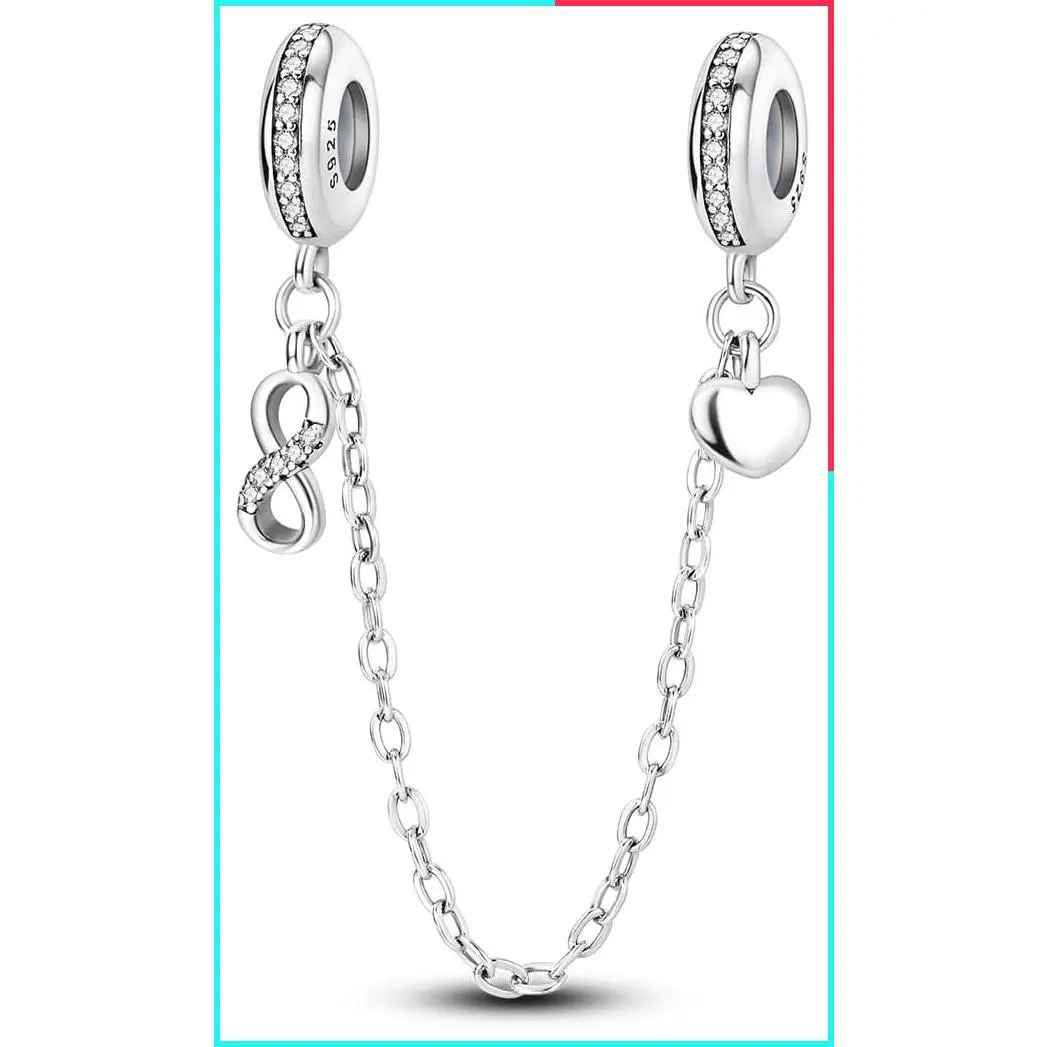 925 Sterling Silver Safety Chain Charm for Bracelet Pendants and Clip Beads | Butterfly Evil Eye Infinite Love Stopper Spacer Dangle Charm for Women Jewelry Gift