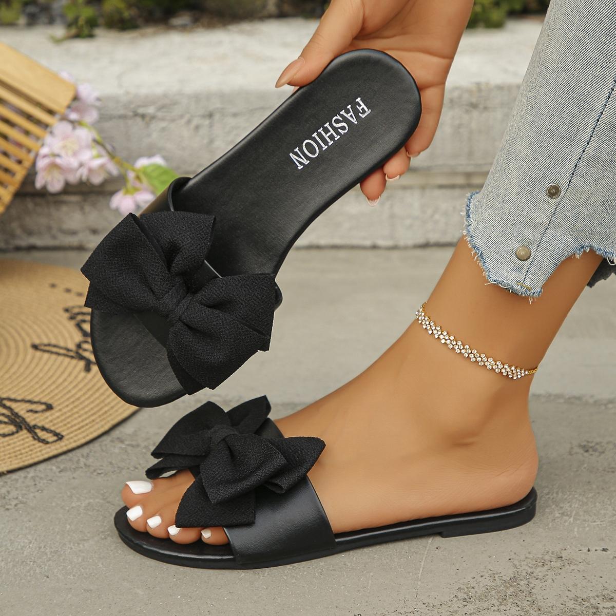 2026 Summer New Style Bow One-Strap Women's Flat Casual Soft Sole Sandals, Candy Color Versatile Beach Slippers