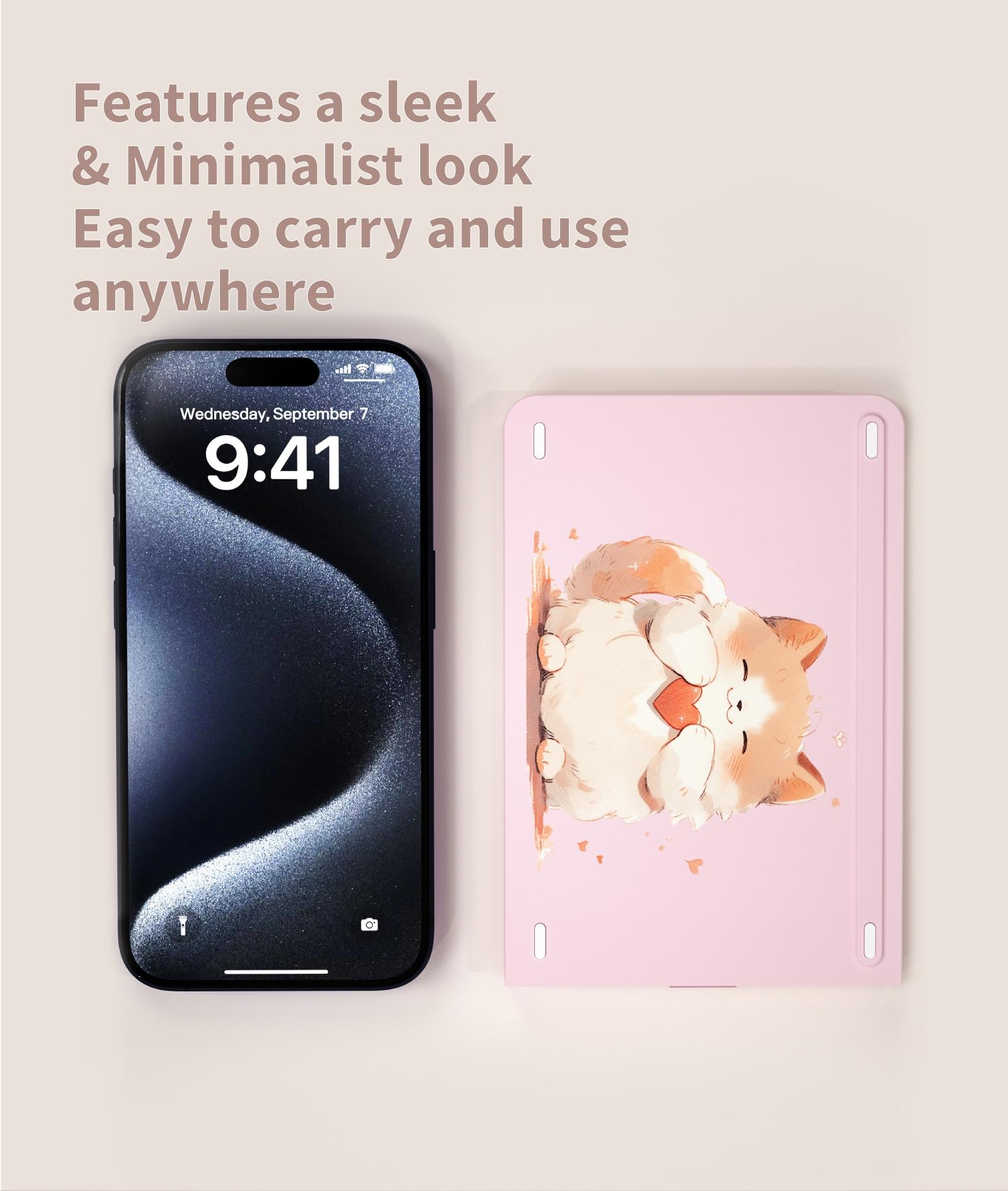 MOFii 1 Pc Z1 Pink Cat Foldable Bluetooth Keyboard, Rechargeable Portable Office Keyboard, Cute iPad Tablet Essential for Girls, US Qwerty