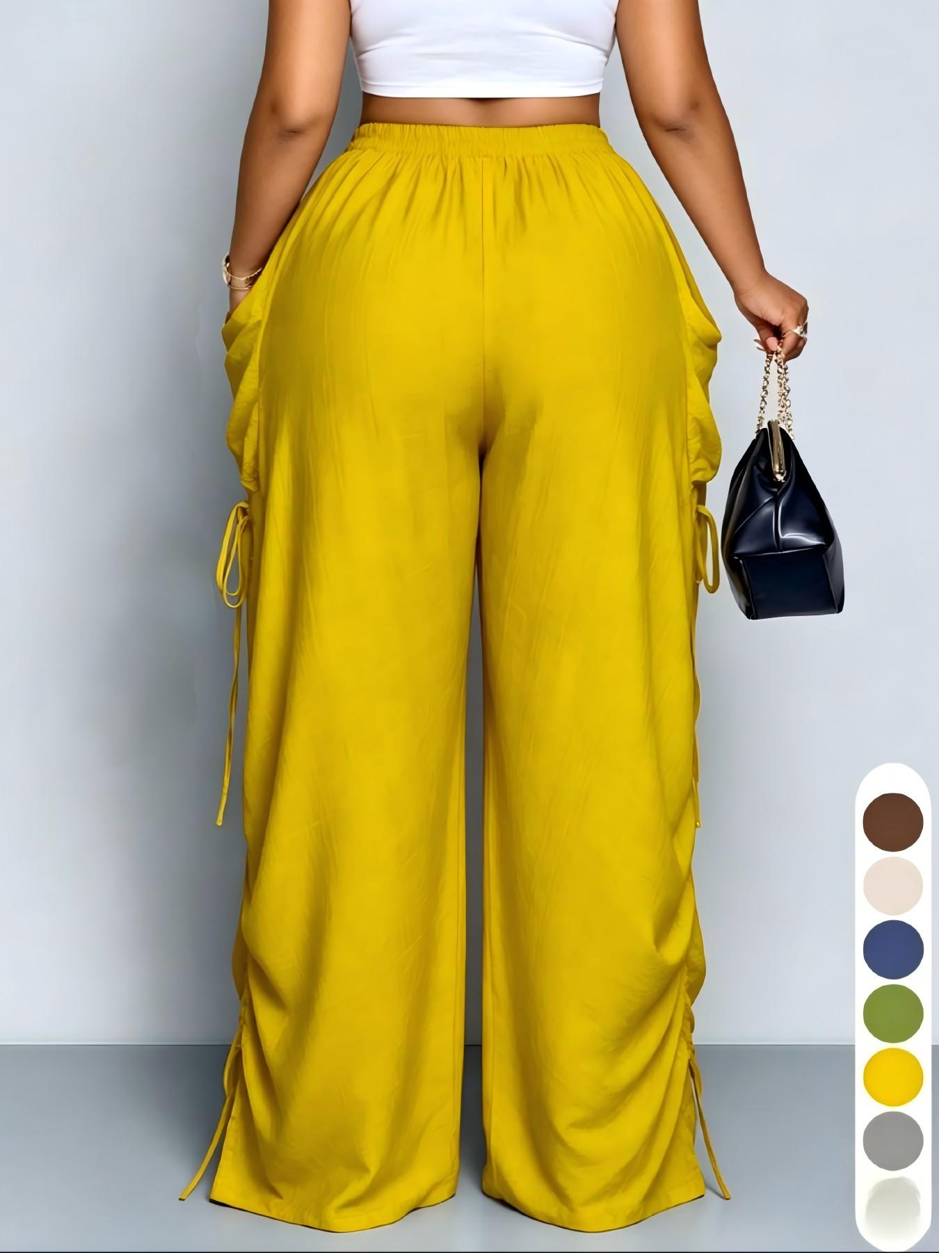 Women's Harem Pants, Casual High-Waisted, Medium Stretch, Thin Fabric, Drawstring Waist with Pockets, Versatile Street Style, Streetwear, Bottom, Casual Elastic Waisted