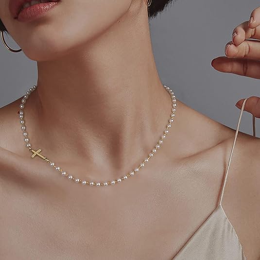 Tewiky Simple Cross Pendant Choker Necklace Dainty Tiny Cross for Women Girls Easter Gift All-match Exquisite Jewelry Adjustable Chain