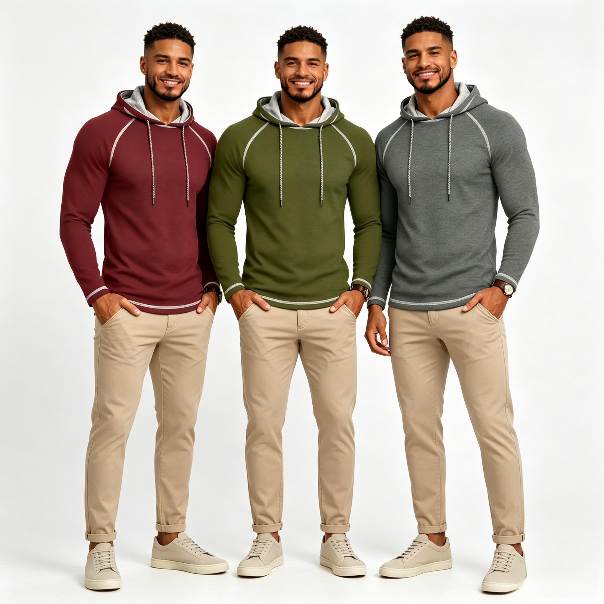 Men's Casual Pullover Hoodies - 2/3 Pack Menswear Sweatshirts, Plain Long-Sleeve Relaxed Cut Polyester Blend Tops with Hood Detail for Casual Wear, Simple Look Daily Use