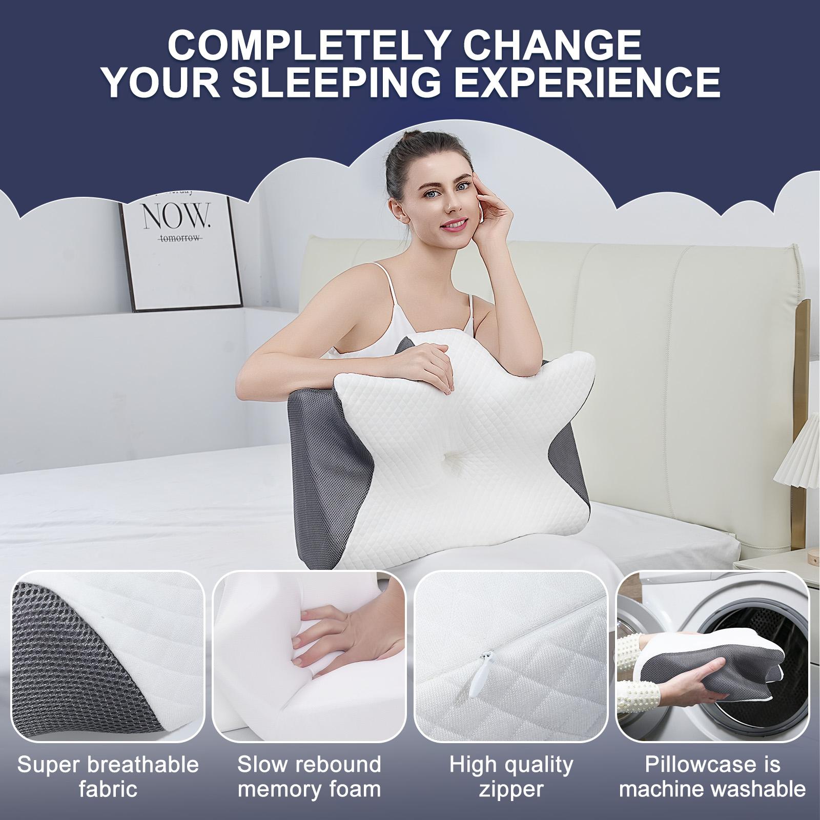 Two-way design with two different heights, ergonomic memory foam pillow for neck and shoulder relaxation, and contoured armrests for side and stomach sleepers. Great Christmas and Mother's Day gift.