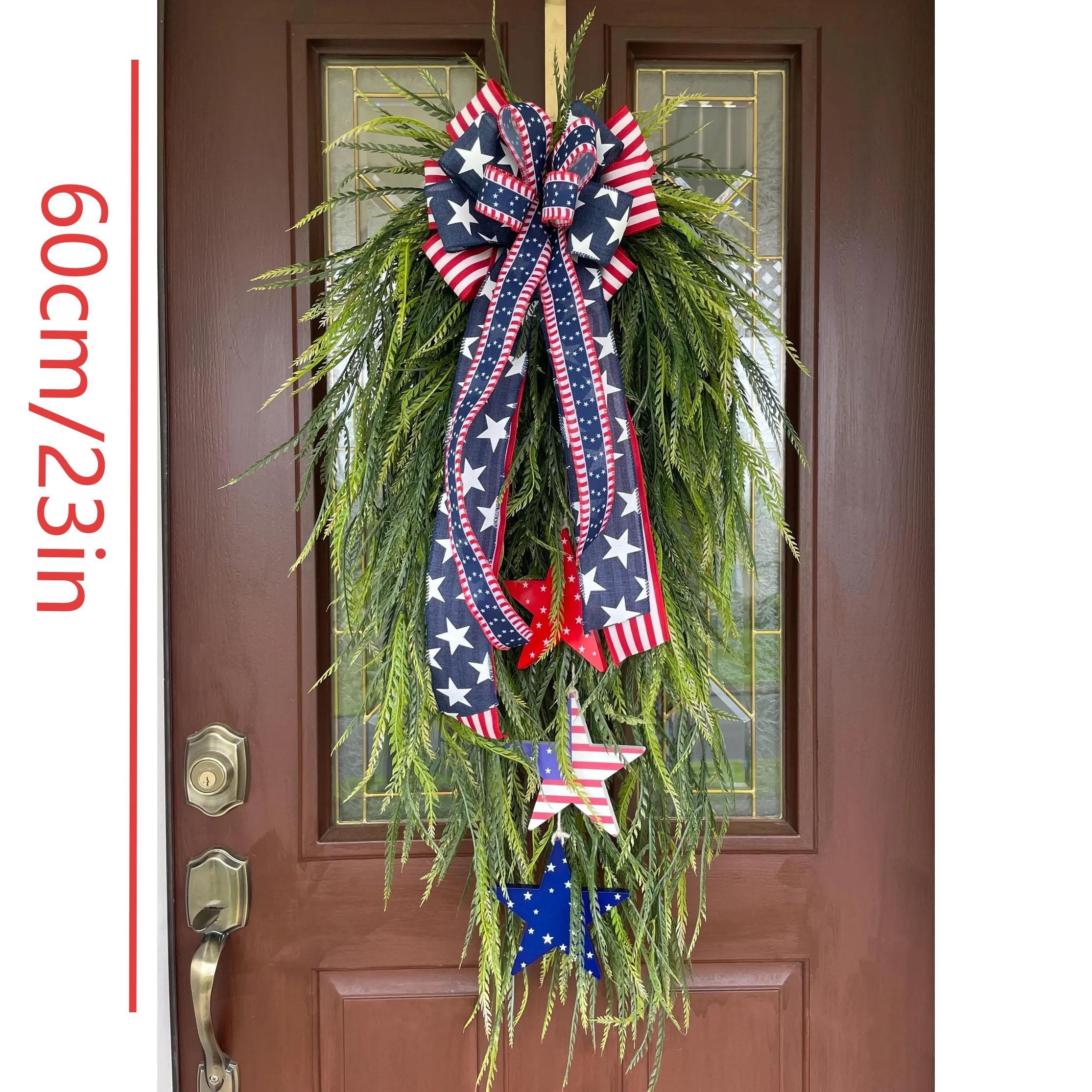 Patriotic Hanging Wreath, Front Door Decoration, Summer Wreath, July 4th Independence Day Decor, American Blue Flag Theme, Doorframe Ornament