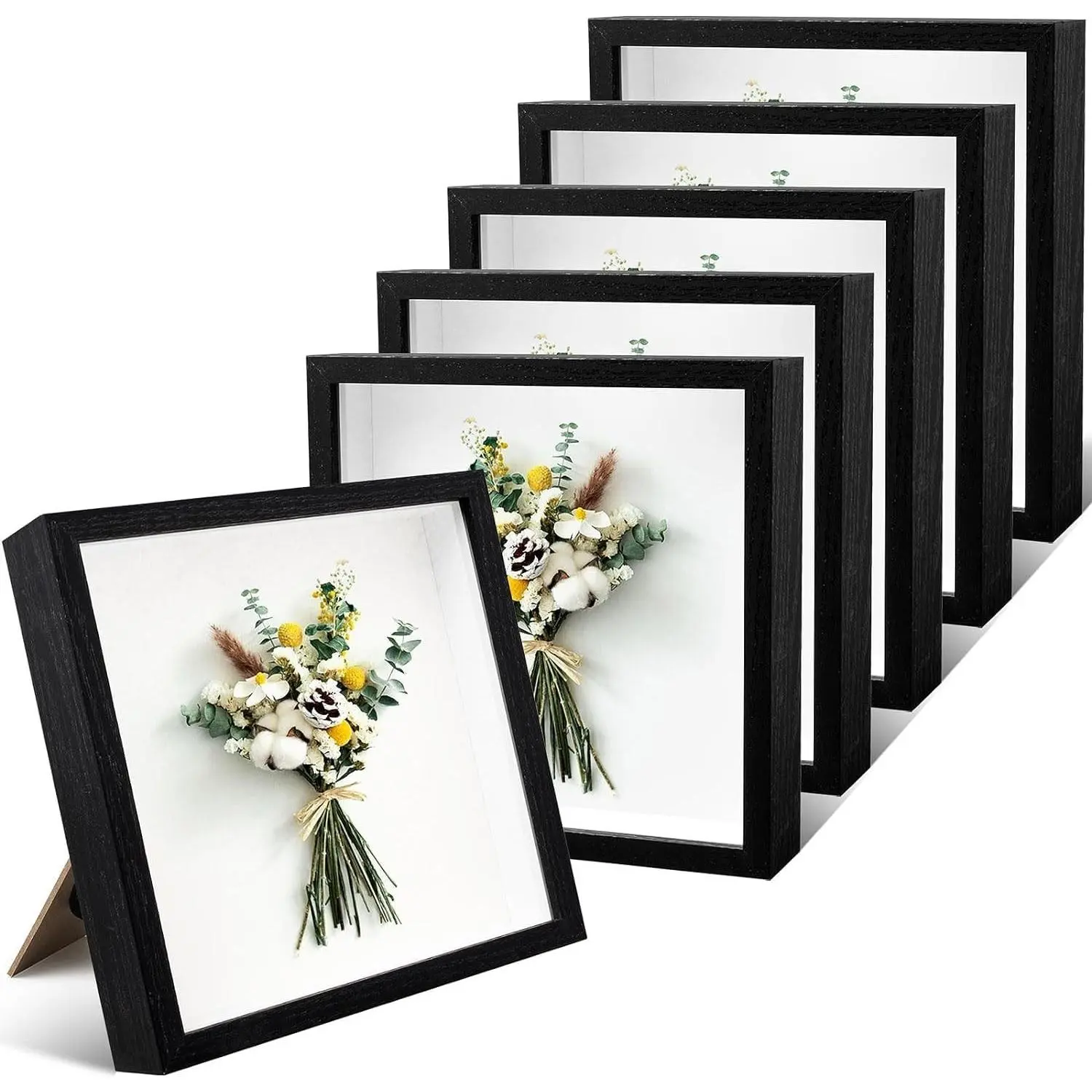 6 Pack Shadow Box Frame 8"x 8", 1.2" Deep Wood Shadowbox Display Case,Black