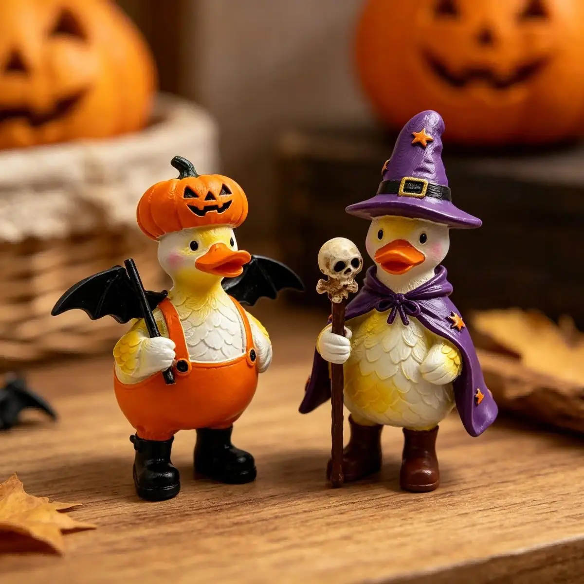 2pcs Halloween Duck Figurines Set, Cute Witch Duck and Pumpkin Duck Decorations, Spooky Tabletop Decor for Home, Shelf, Mantel, Desk and Party, Whimsical Halloween Figurines for Indoor Seasonal Decoration