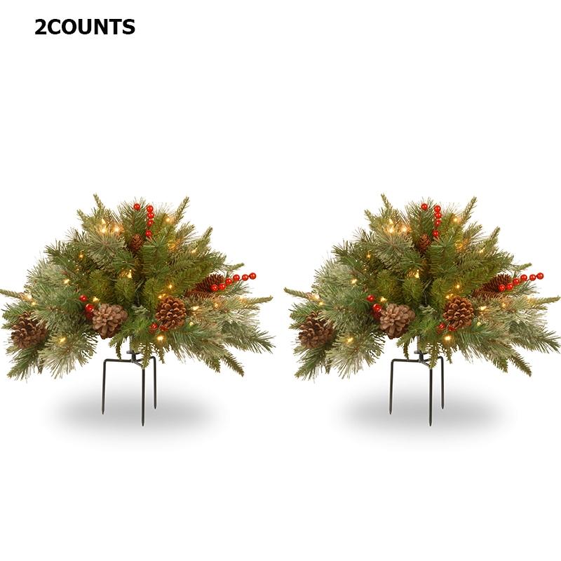 'Feel Real' Pre-lit Artificial Christmas Urn Filler | Flocked with Mixed Decorations and Pre-strung White LED Lights with Stand | Colonial - 18 Inch Home Ornament