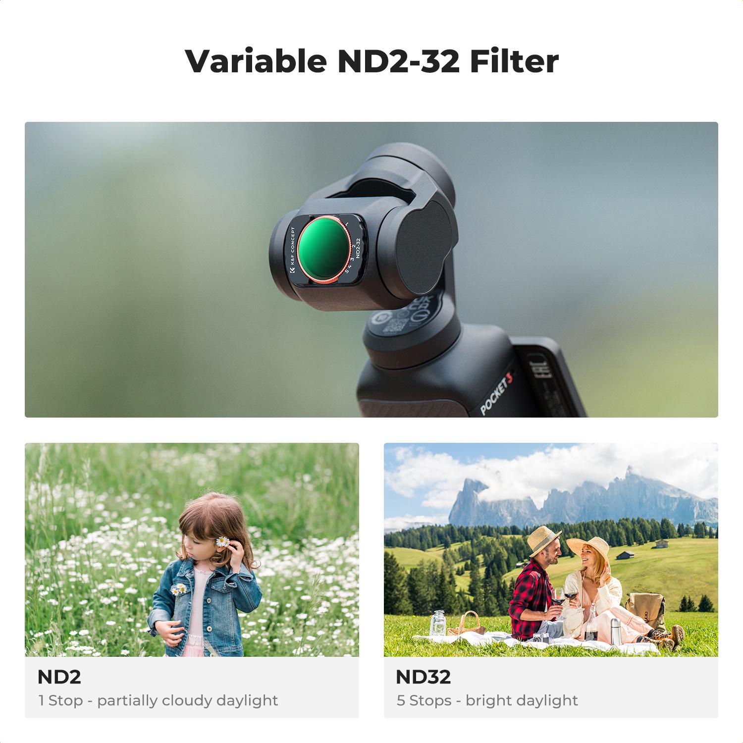 K&F Concept Magnetic Wide Angle Lens & Effect & ND & CPL Filter Set Compatible with DJI Osmo Pocket 3, 4 Pack Wide-Angle Lens CPL Black Diffusion 1/4 ND2-32 Filters, HD Optical Glass/Multi-Coated