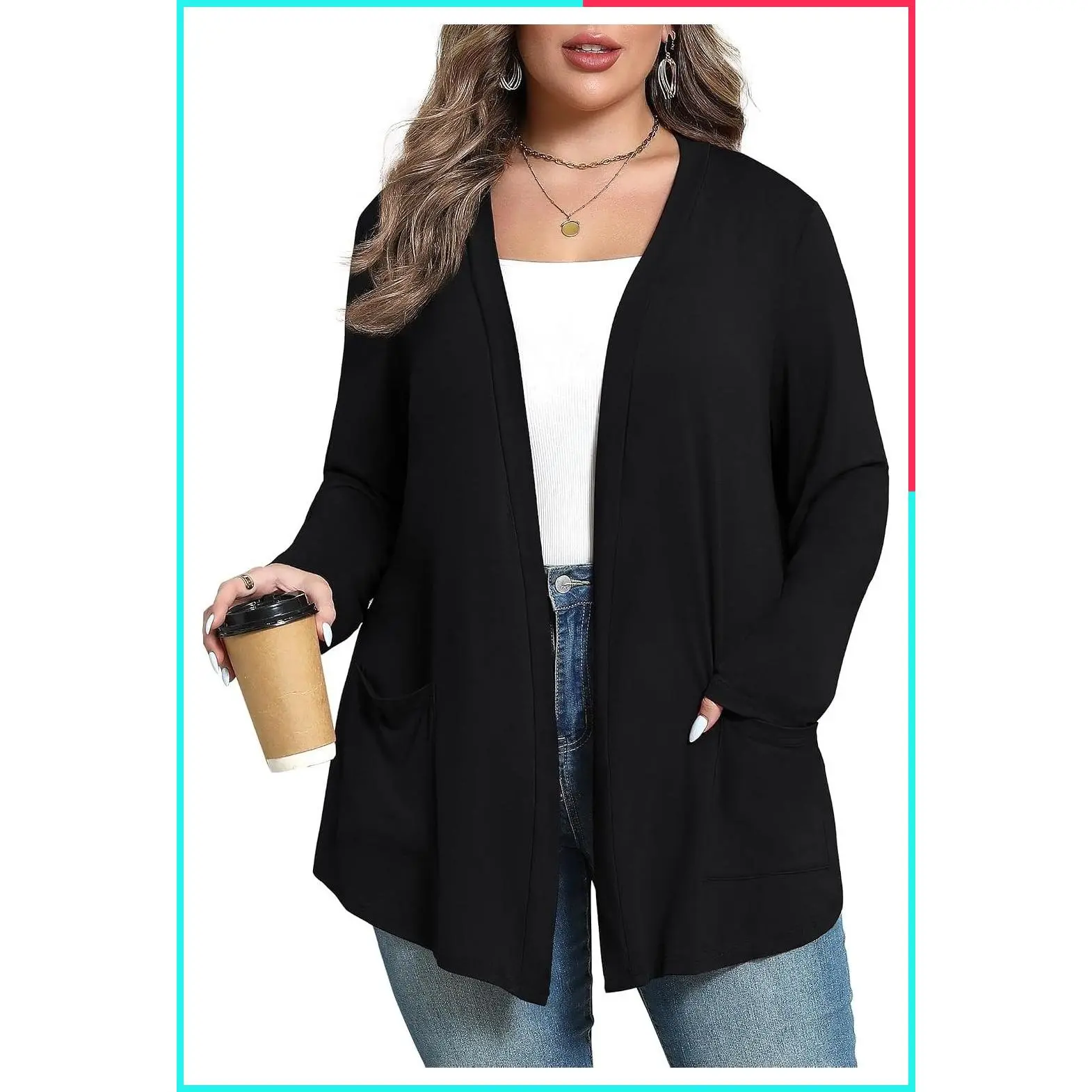 Plus Size Lightweight Soft Cardigan for Women with Pockets - Long & Short Sleeve Open Front Sweater, Duster Cardigan, Casual Jacket for Fall Fashion, Work & Travel 2026