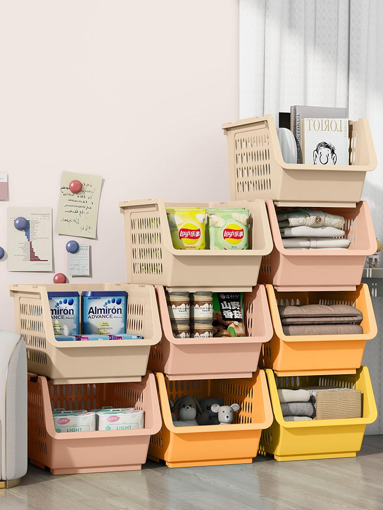 Thick Plastic Kitchen Floor Basket with Wheels, Multi-Layer Dustproof Stackable Vegetable Basket, Home Snacks Toys Storage Rack