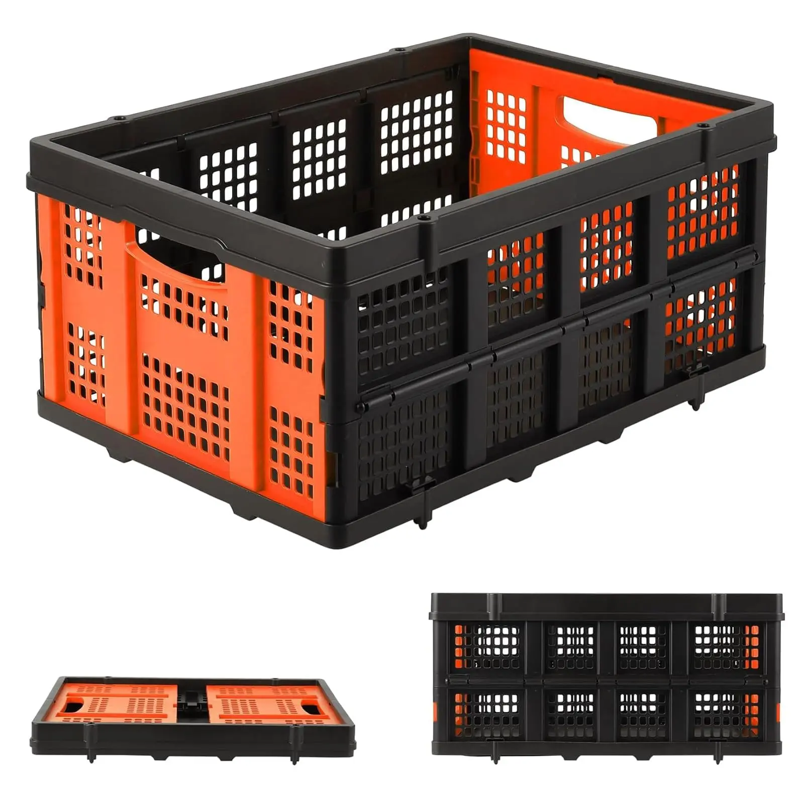55L Foldable and Stackable Plastic Storage Box with Side Handles, Durable Multi-Purpose Basket for Home and Car Trunk Organization, Dimensions 40×56×26 cm