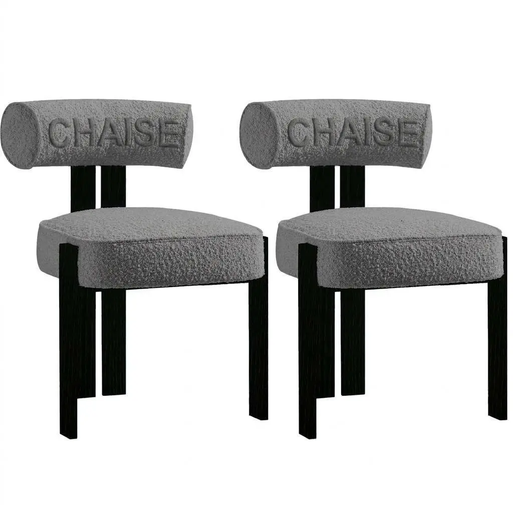 Set of 2 Modern Boucle Dining Chairs – Ergonomic Curved Back, 400LB Capacity, Rubberwood Legs, Premium Upholstery for Kitchen/Dining Room