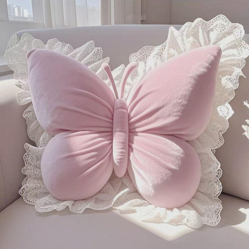 Elegant butterfly shaped lace pillow - suitable for decorating bedrooms, living rooms, or offices all year round, decorative pillow | floral lace design | durable fabric, butterfly decoration holiday gift preferred