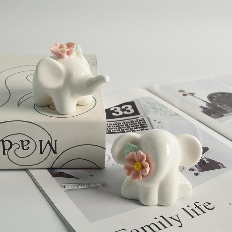 Cute Ceramic Elephant Incense Holder, Handcrafted Floral Incense Burner for Sticks, Aesthetic Cute Room Decor for Yoga Meditation, Boho Desk Decor, Spiritual Gift for Relaxation, Lucky Elephant Home Decor
