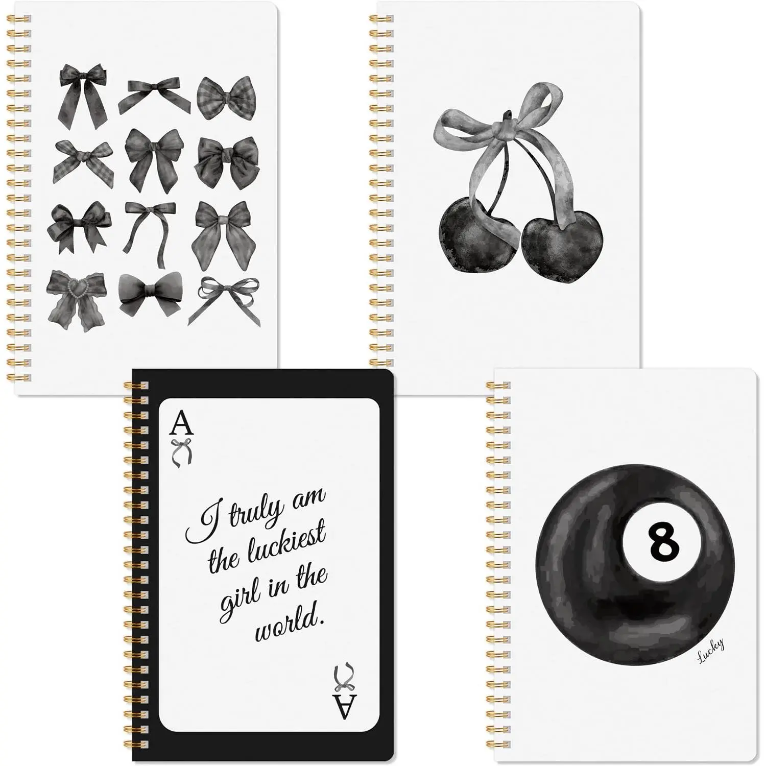 Black Spiral Journal Notebook - 4 count A5 Black Watercolor Aesthetics College Ruled Paper Lined Pages Spiral Bound Journal Hardcover Notebook Note Taking Work  To School Supplies Women Men