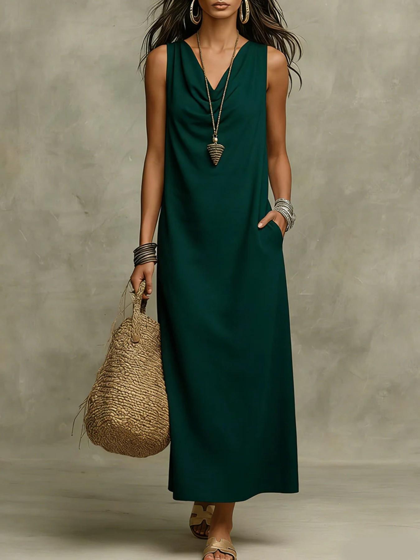 2026 New Alien Express Swinging Neck Sleeveless Loose Pocket Casual Dress, Women's Fashionable Daily Wear, Comfortable and Stylish